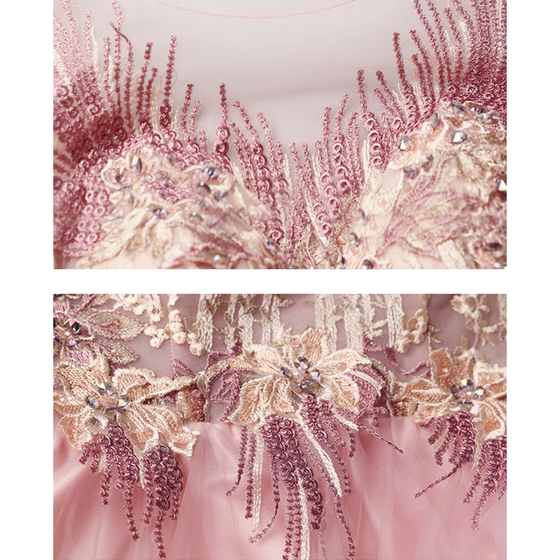 

Bespoke Occasion Dresses Illusion A-Line O-Neck Sleeveless Embroidery Crystal Lace Tulle Luxury Women Formal Evening Gown TS020