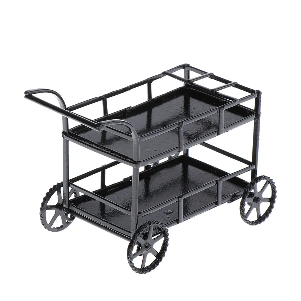 Миниатюрная металлическая сервировочная тележка черная миниатюрная Кухонная