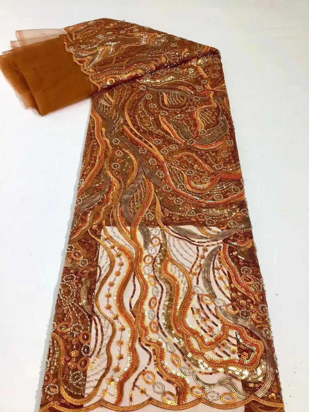 

Tulle Lace African Sequence and beads ZH-828688 Lace Fabric High Quality Nigerian French Net Lace Fabric For Party Wedding