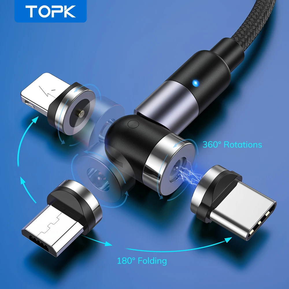 TOPK AM59 Магнитный Кабель с разъемом Micro USB Type C кабель зарядный для передачи данных