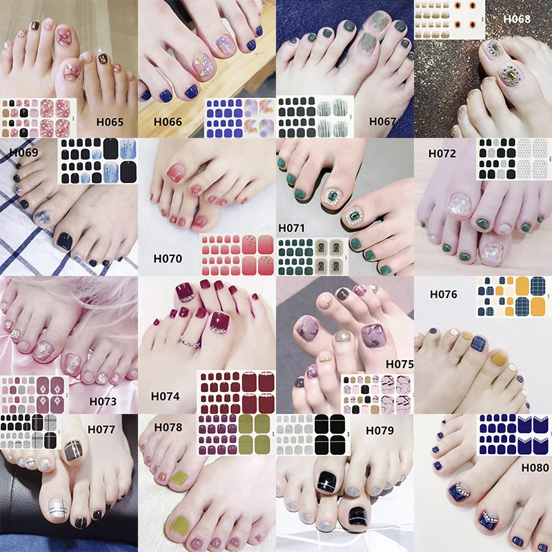 

40tips/sheet Waterproof Fashion Toe Nail Wraps Nail Art Toe Nail Stickers Full Cover Adhesive Foil Stickers Manicure Decals