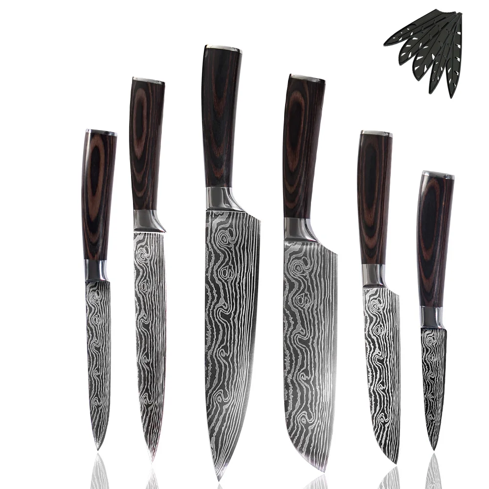 5PCS value set2 SOWOLL немецкий Высокоуглеродистый нож из нержавеющей стали, эргономичная ручка, Ультра острый, бесплатный подарок, кухонный нож в рулоне, сумка, чехлы - Цвет: 5PCS value set2