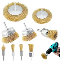 wire wheel brush brass coated wire wheel and cup brush kit 1 4 inch handle crimp cup brush for rust corrosion paint kit
