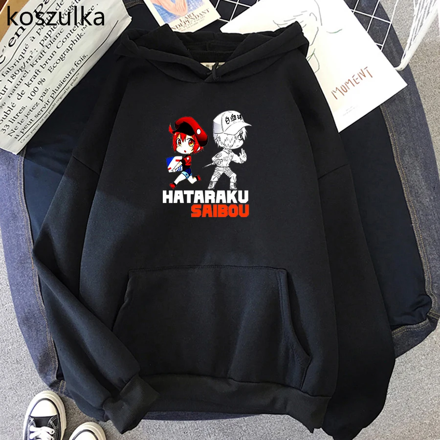 

Толстовка с капюшоном в стиле аниме Hataraku Saibou, Женская флисовая толстовка с капюшоном в эстетическом стиле, пуловеры в стиле Харадзюку, кавай...