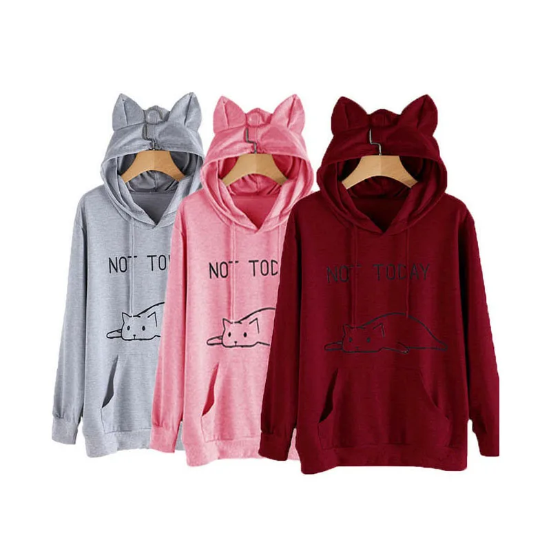 Женский свитшот с кошачьими ушками повседневный джемпер длинным рукавом и