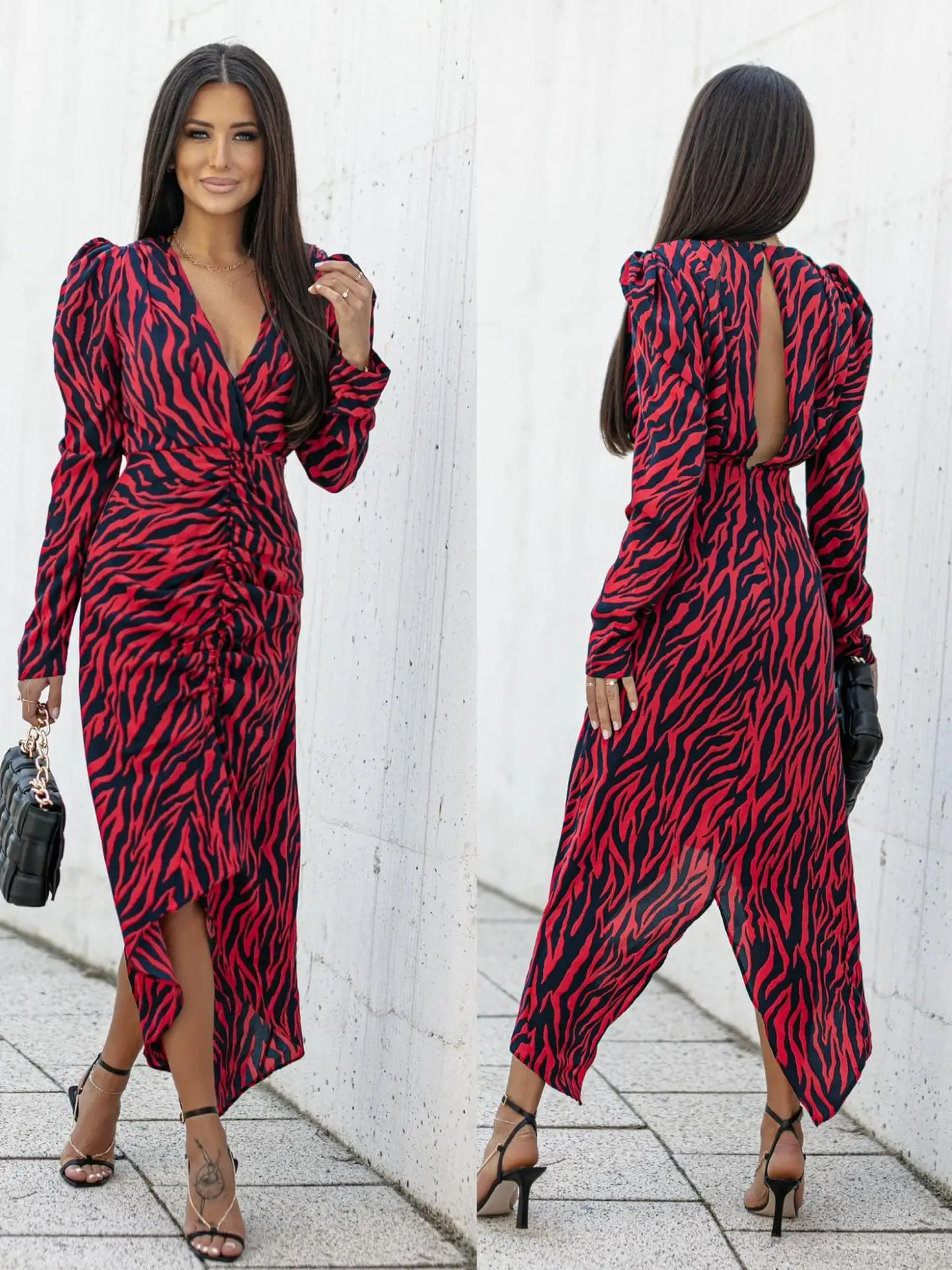 

Long Dress Women Fall 2021 New Fashion V-Neck Long Sleeve Backless Irregular Sexy Dress