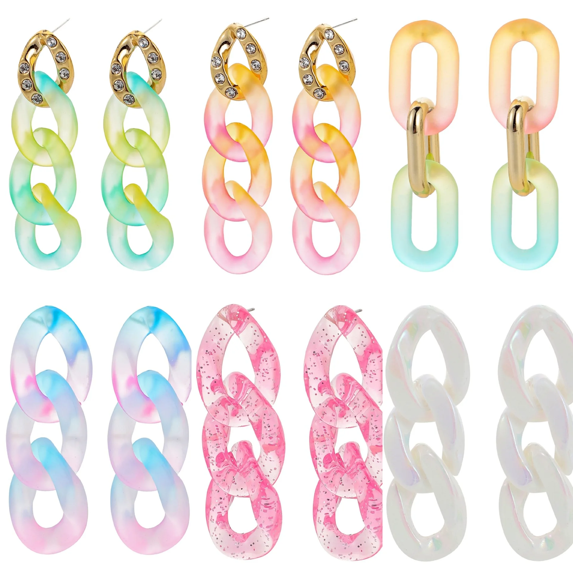 

Europe And The United States The Tew Color Transparent Crystal Resin Curb Atmospheric Earrings Earrings Personality Exaggerated