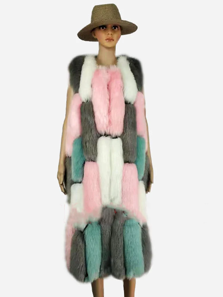 Пальто из искусственного меха женская меховая жилетка пушистая цветная длинная