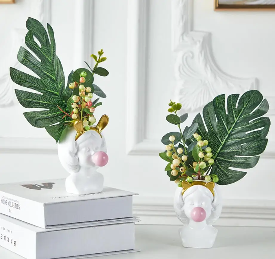 

Nordic Cute Creative Simple Interior Succulents Potted Mini Flower Pots Girl Avatar Home Accessories Decoration í™”ë¶„