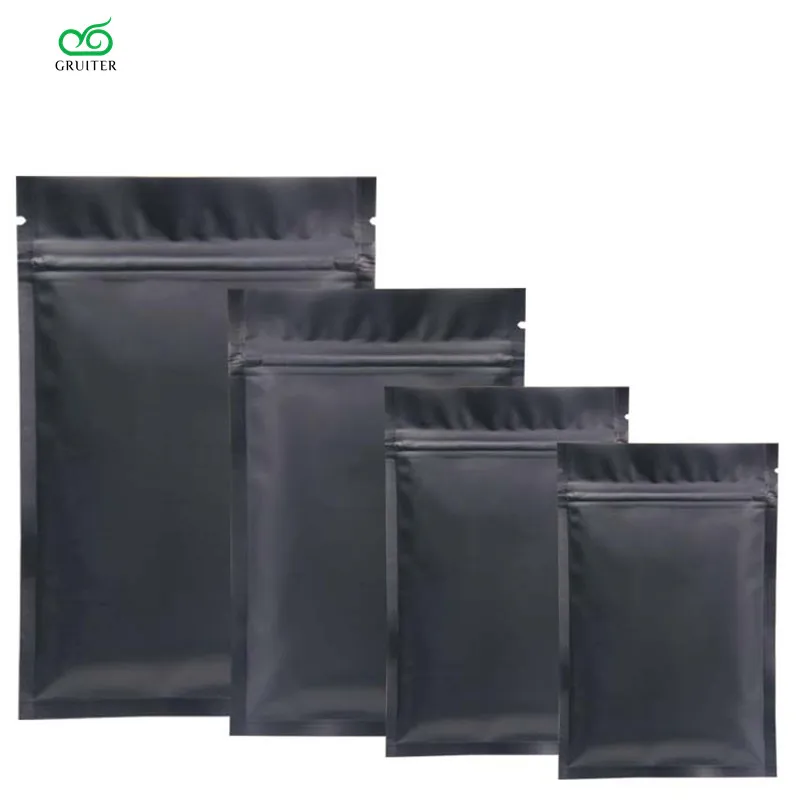 Ziplock Bags Sachet Mylar Pouchet Dry Fruit Ziplock Pouch Flat Black Matte Aluminum Foil Zipper Tea Packaging Storage Bags 100x