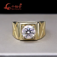 S925 Silver 2CT men ring  8mm round yellow Gold Plated High Quality d vvs white  Moissanite Men's Ring Luxury Style