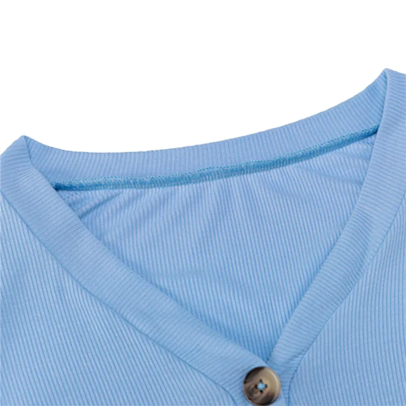 

Women Buttons Cropped Cardigan Fall Spring Sexy Long Sleeve V -neck Tops Pullovers Solid Color Street-wear Jumpers Tops
