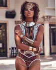 Горячая Распродажа Африканский женский этнический купальник с бахромой Цельный Монокини с открытой спиной купальник желтый белый размера плюс