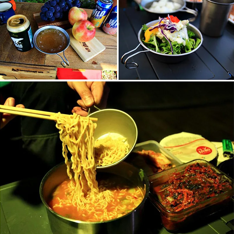 Походная чаша из нержавеющей стали с фиксированной ручкой чашка для воды пикника