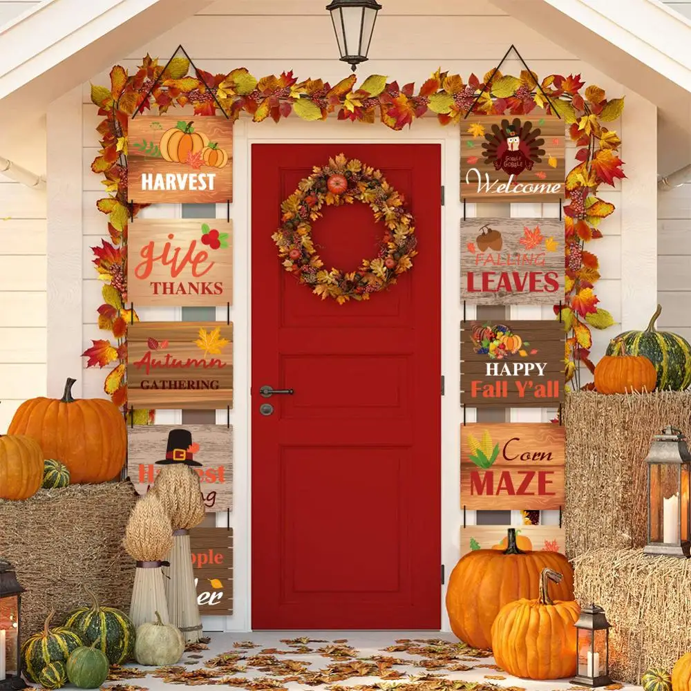 

Thanksgiving Day Home Decor Door Porch Hanging Banner Mask Photo Proth Garden Decoration Backdrop Party Decoration