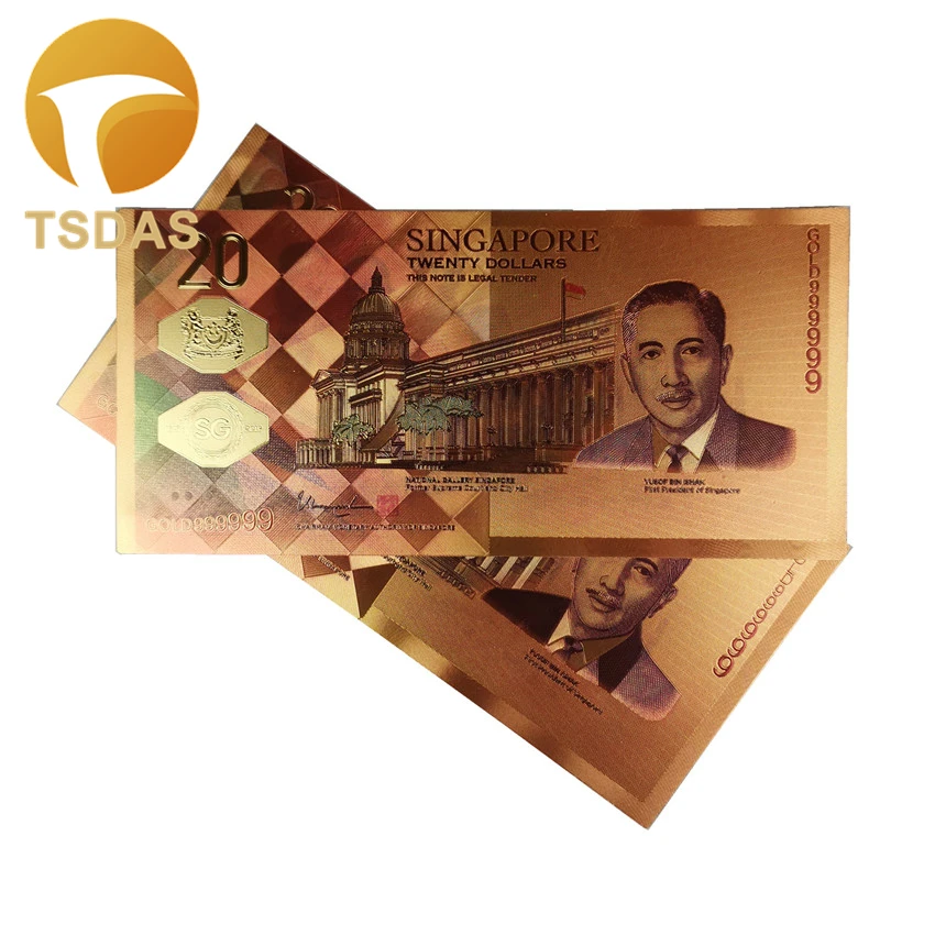 10pcs/lot New Singapore Banknotes 20 SGD Banknote In 24k Gold Plated for Collection Drop Shipping Colorful | Дом и сад