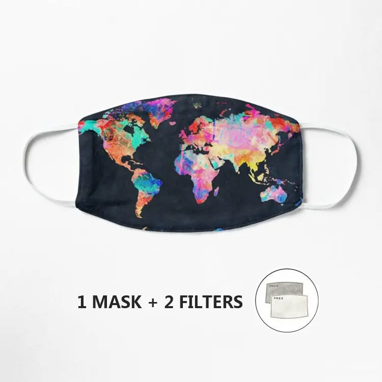 

Карта мира акварельные 2 маска для лица многоразовая маска моющиеся Mascarillas защитная маска уличная Лыжная маска