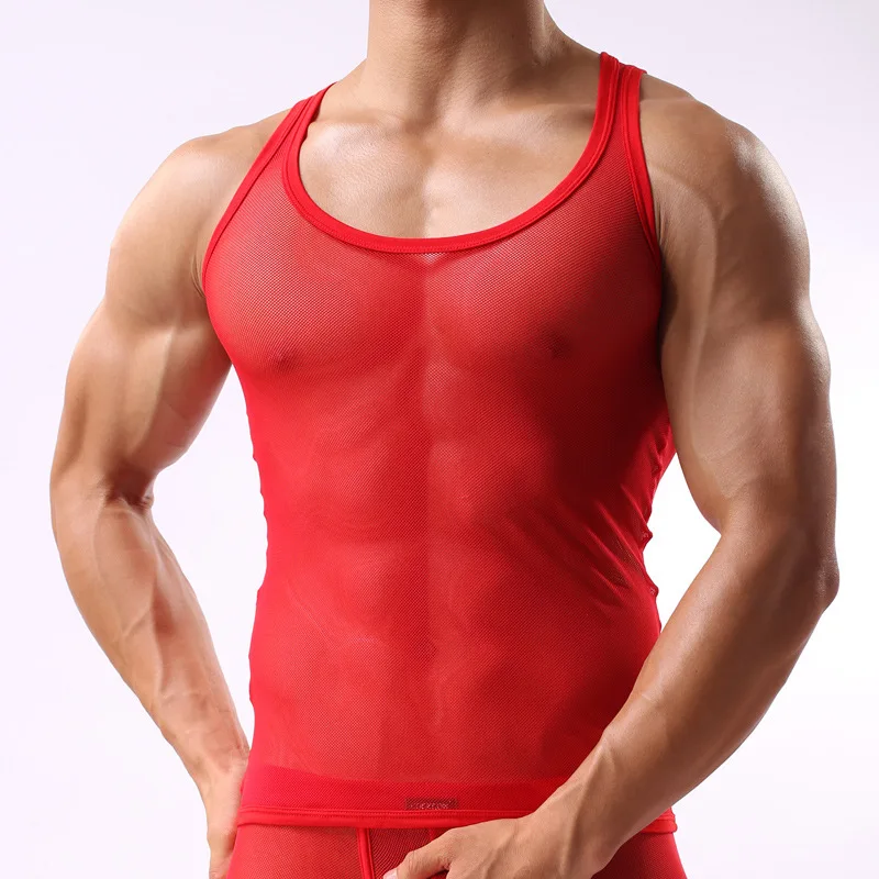 Sexy See Through Mesh Tanks Top Men 2020 New Sleeveless Fitted White Muscle Male Transparent Perspective Fishnet Undershirt | Мужская