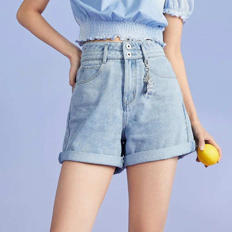 

ONLY 2021 summer black technology ice oxygen bar slimming shorts jeans women | 121243004