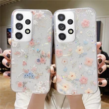 Dazzle Twinkle Cute Flower Phone Case For Samsung Galaxy S20 FE Plus S21 Ultra A32 A71 A52 A72 A12 22 A50 Note 20 Silicone Cover