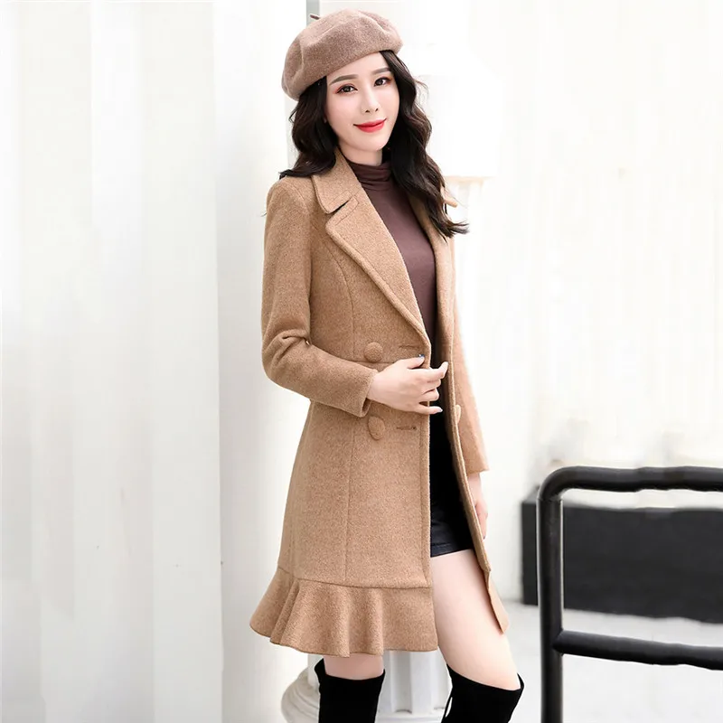 Шерстяное пальто для женщин 2019 осенне-зимнее новое однотонное розовое синее