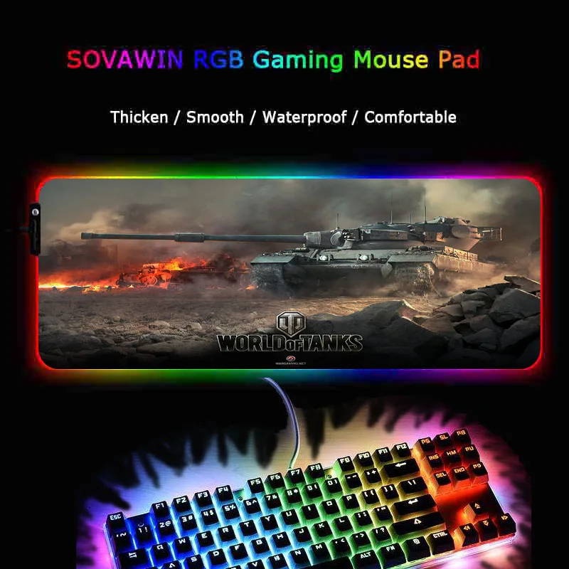 

World of Tanks RGB Large Gaming Computer Gamer USB Wired LED Lighting Colorful Luminous Non-slip Mousepad Desk Pad Mice Mat