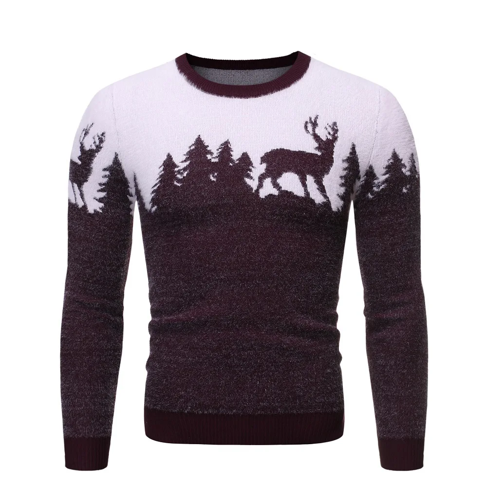 Christmas sweater men winter thick warm coats h igh quality pullover deer print sweater male red slim fit casual pullover