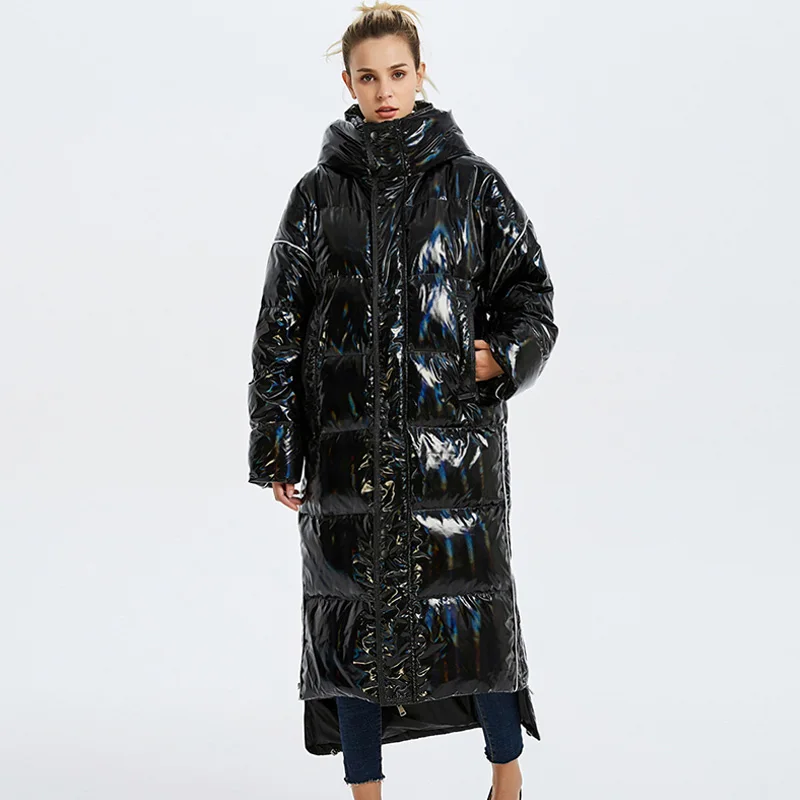 90% белый пуховик женский зимний 2019 блестящая ткань стоячий воротник Женская