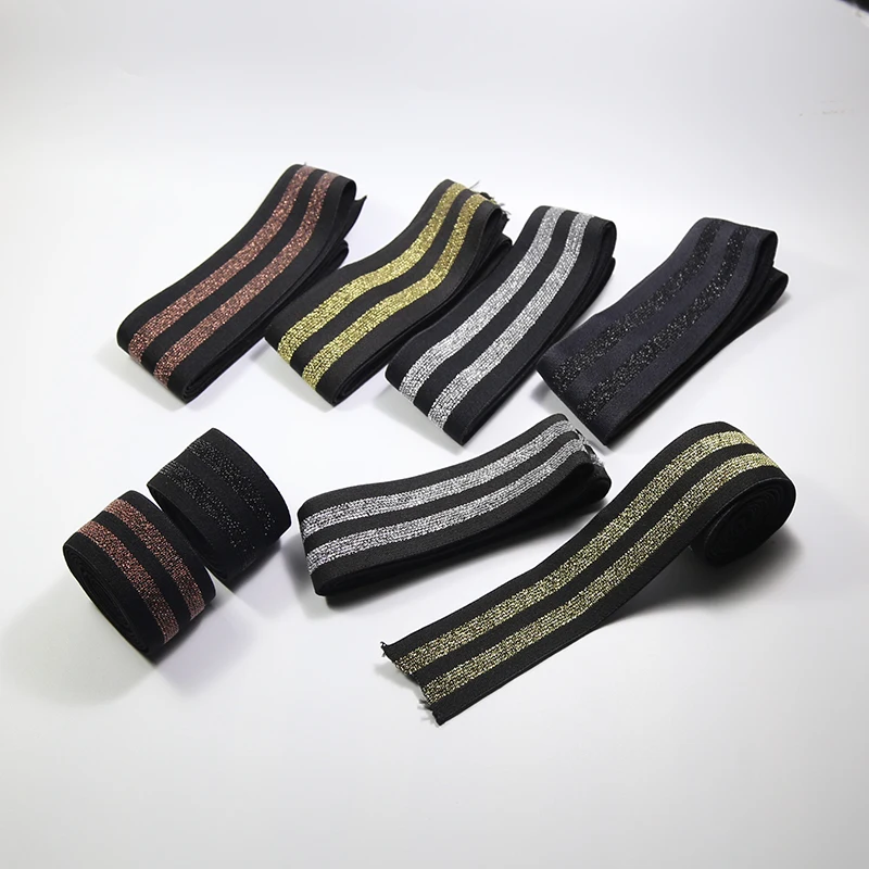 Благоприятная для кожи Золотая и серебряная эластичная ленточная ткань ремень