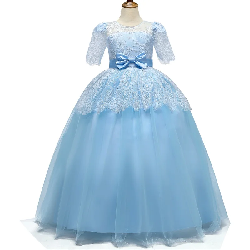 Длинное кружевное платье с цветочным узором для девочек на день рождения