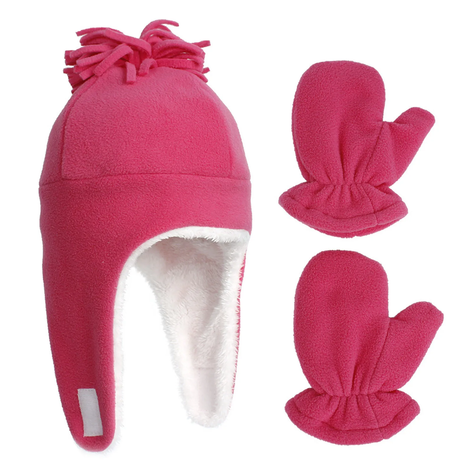 

Winter Warm Hat Glove Two-piece Kids Baby Beanie With Mittens Set Autumn Winter Polar Fleece Hat