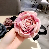retro elegant large flower brooches fabric camellia suit collar pins brooch lapel pin for women dual use hair clip accessories
