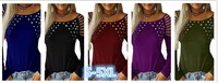 sexy t shirt autunm rhinestone inlaid hollow out mesh women solid color long sleeve o neck slim basic casual female tops