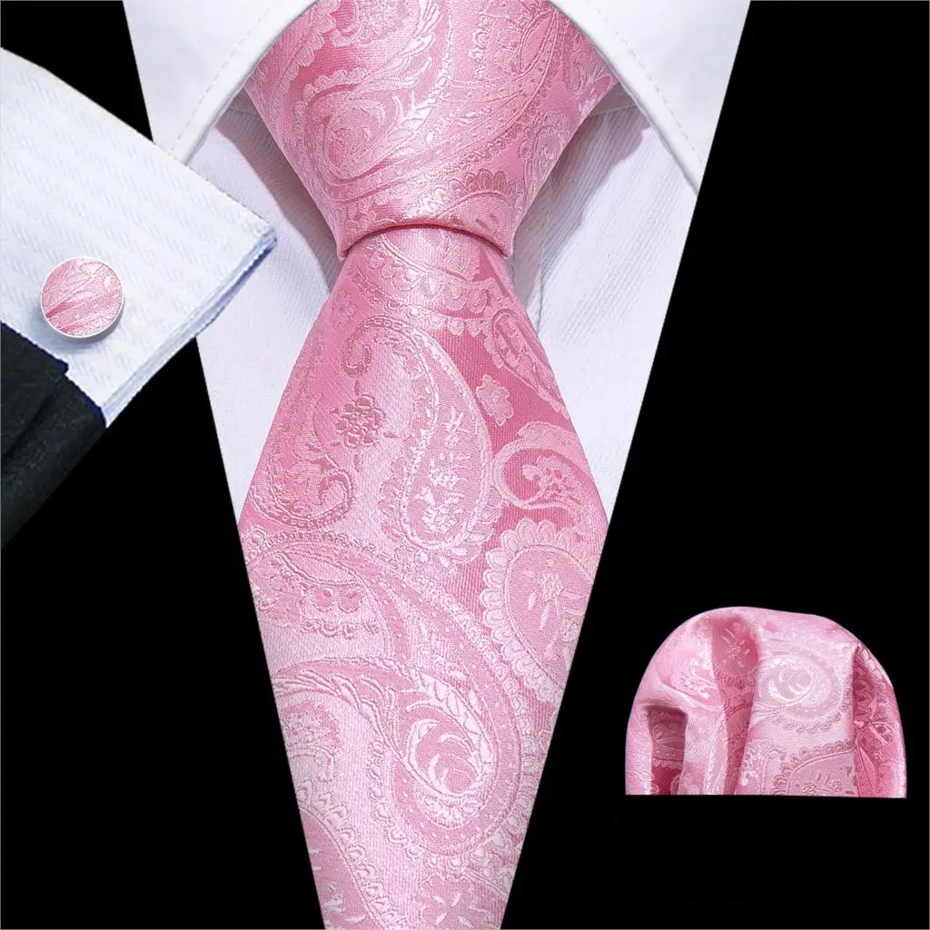 

Fashion Pink Floral Men Wedding Tie Set 8.5cm Silk Jacquard Neckties Business Handkerchief Cufflink Tie Set Barry.Wang FA-6002