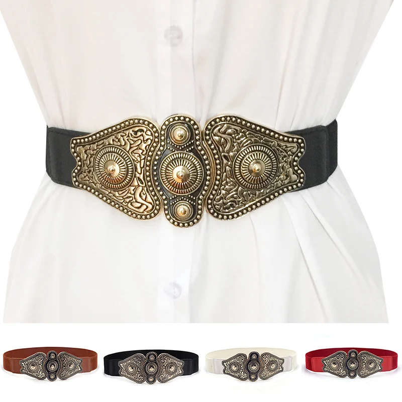 

Fashion Women Wide Belt Retro Ethnic Metal Buckle Waistband Clothes Accessory For Women