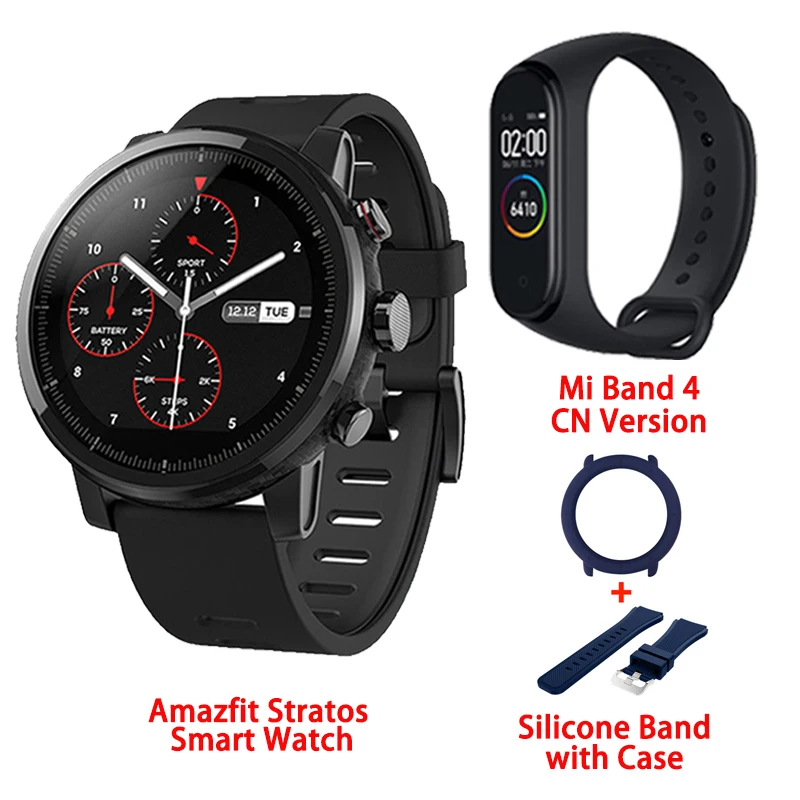 Blue Case Strap Amazfit Stratos умные часы приложение Ver 2 gps монитор сердечного ритма 5 атм водонепроницаемый Xiaomi экосистема умные часы - Цвет: Blue Case Strap