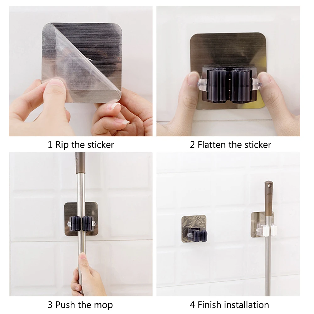 

Super Sticky Wall Hook Wall Mounted Mop Organizer Holder Brush Broom Hanger Home Storage Rack Bathroom Suction Hanging Pipe Hook