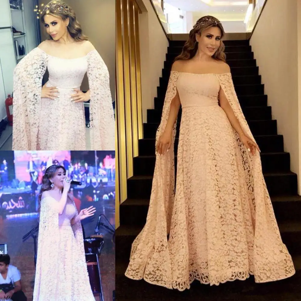 

Lace A Line Evening Dresses with Flutter Sleeves Bateau Neck robe de soiree 2020 Zipper Back Long dresses woman party night