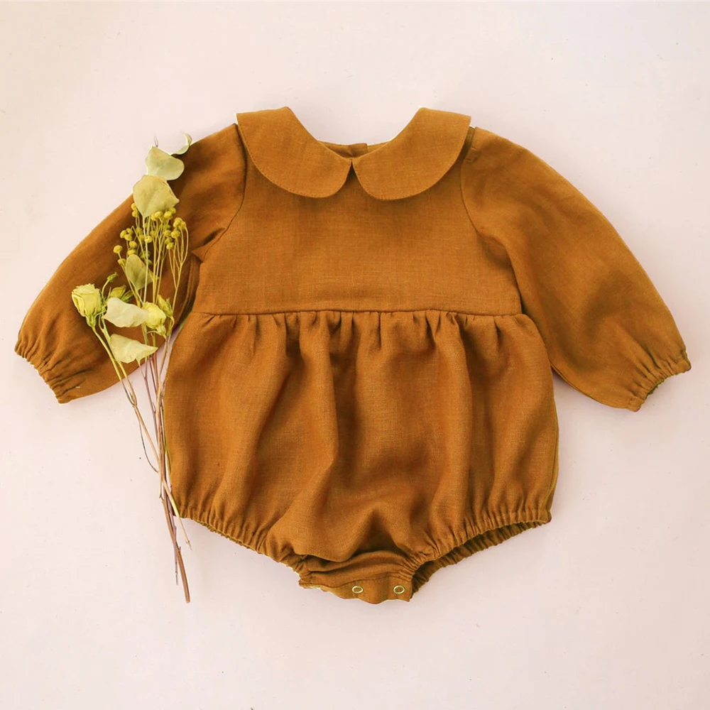 

Baby Spring Summer Clothing Newborn Baby Girl Clothes Cotton Linen Long Sleeve Baby Girl Romper Outfits For 0-2Y