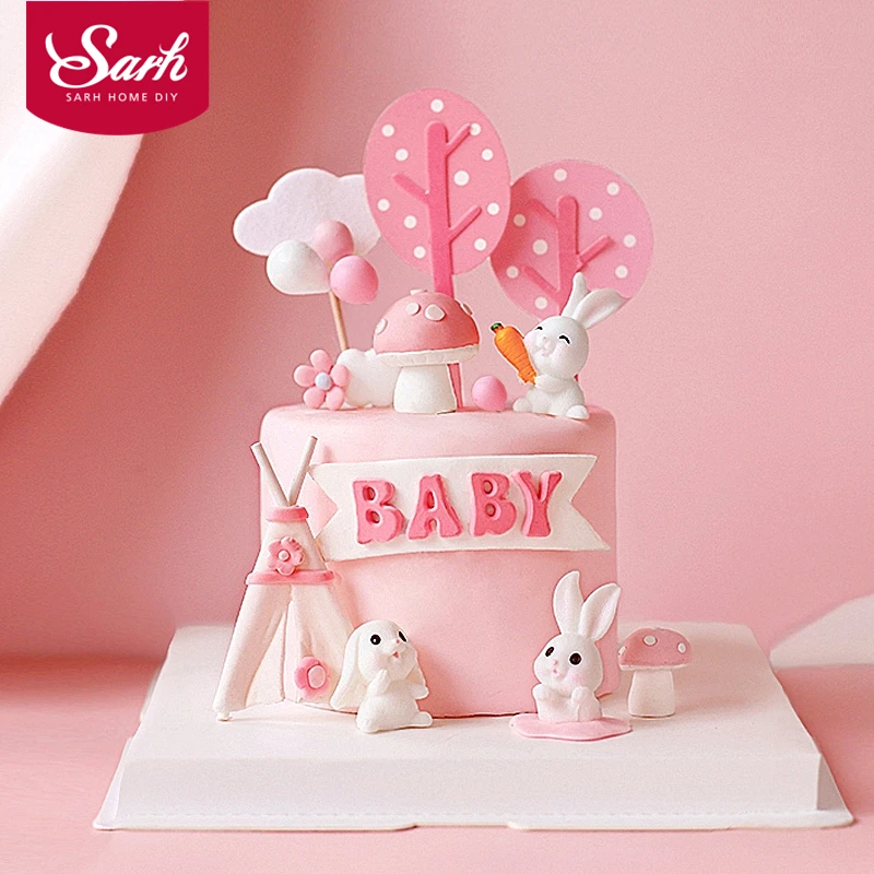 

Lovely Pink Rabbit Train Cake Toppers for Girl's birthday cake Children's Day Party Baby Happy Birthday Supplies Lovely Gifts