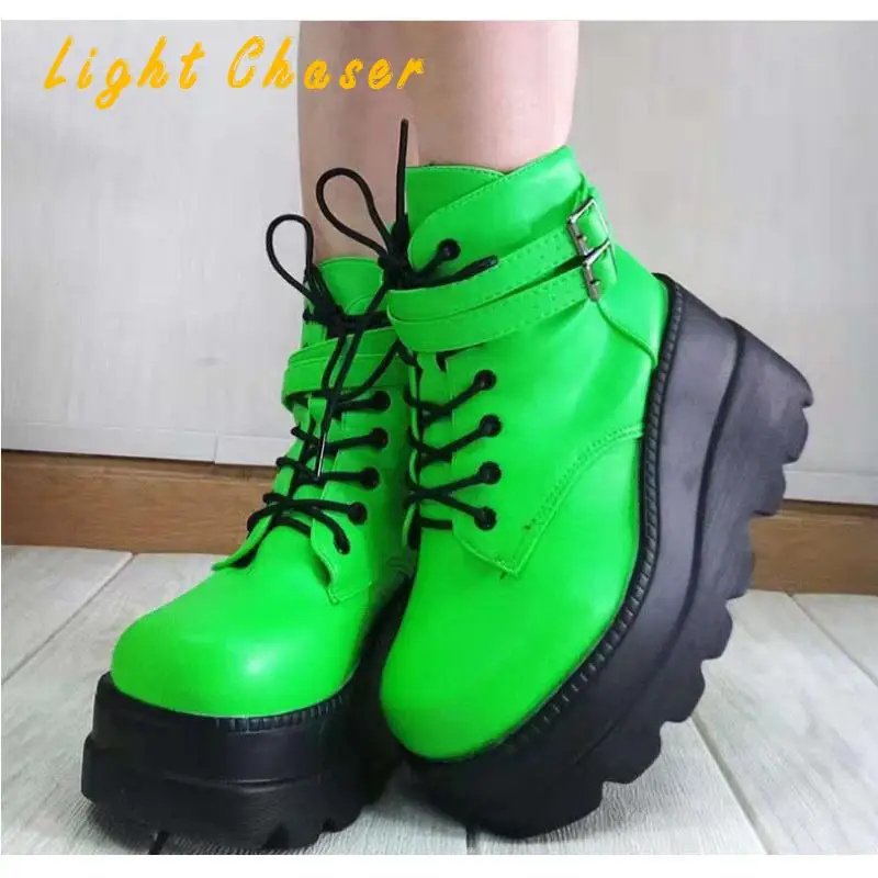 Rimocy White Black Pu Leather Ankle Boots Women Autumn Winter Round Toe Lace Up Shoes Woman Fashion Motorcycle Platform Botas