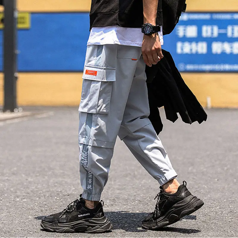 2019 INS Europe Buckle Ribbons Pockets Joggers Cargo Harem Pants Streetwear Men Autumn Hip Hop Casual Sweatpants Male | Мужская одежда