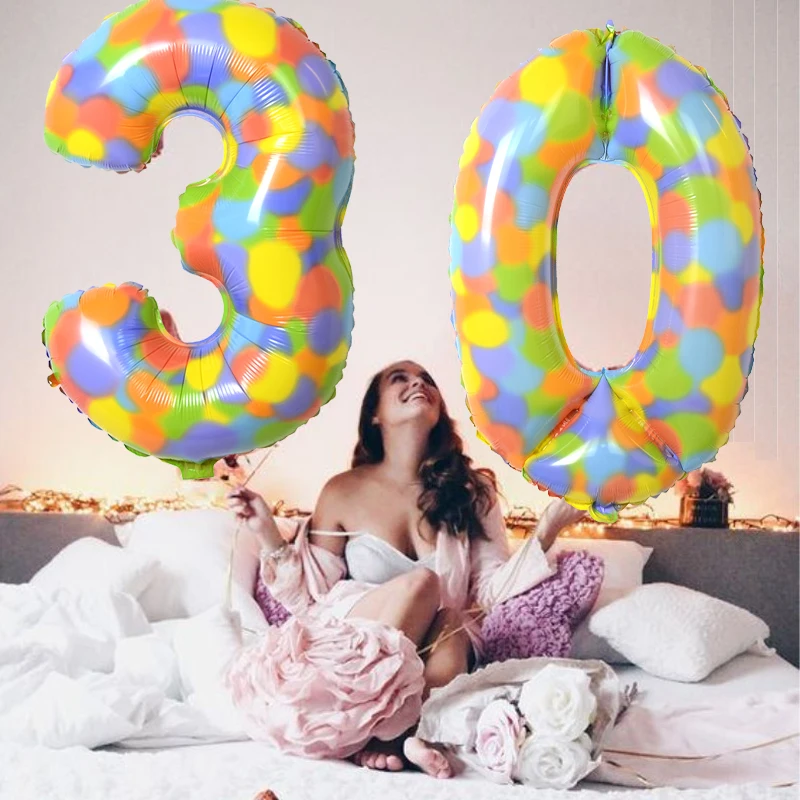 

2 шт., 32-дюймовые радужные цифры-шары в горошек