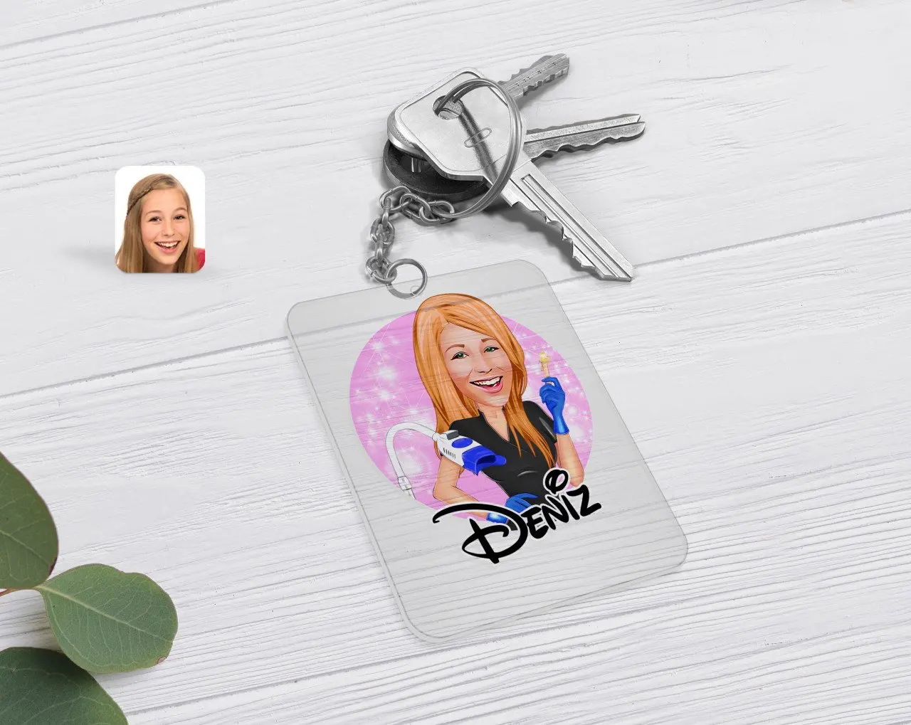 

Персонализированные Для женщин, специалистов по красоте карикатура из прозрачного плексигласа Anahtarlık-2