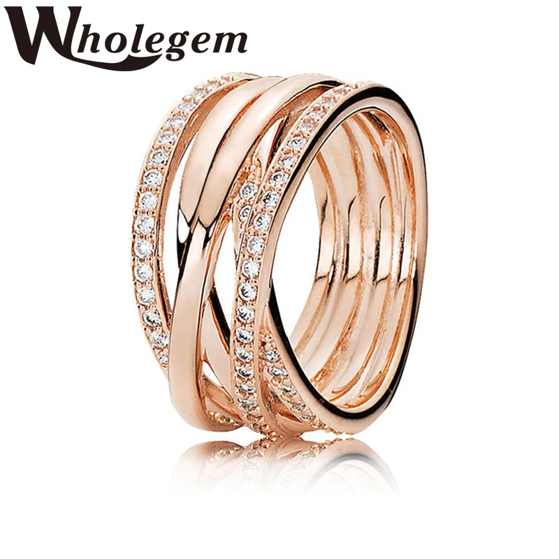 

WHOLEGEM 2020 New Luxury Romantic Crossed Ring Brand Design Sparkling Zircon Engagement Wedding Jewelry Wholesale
