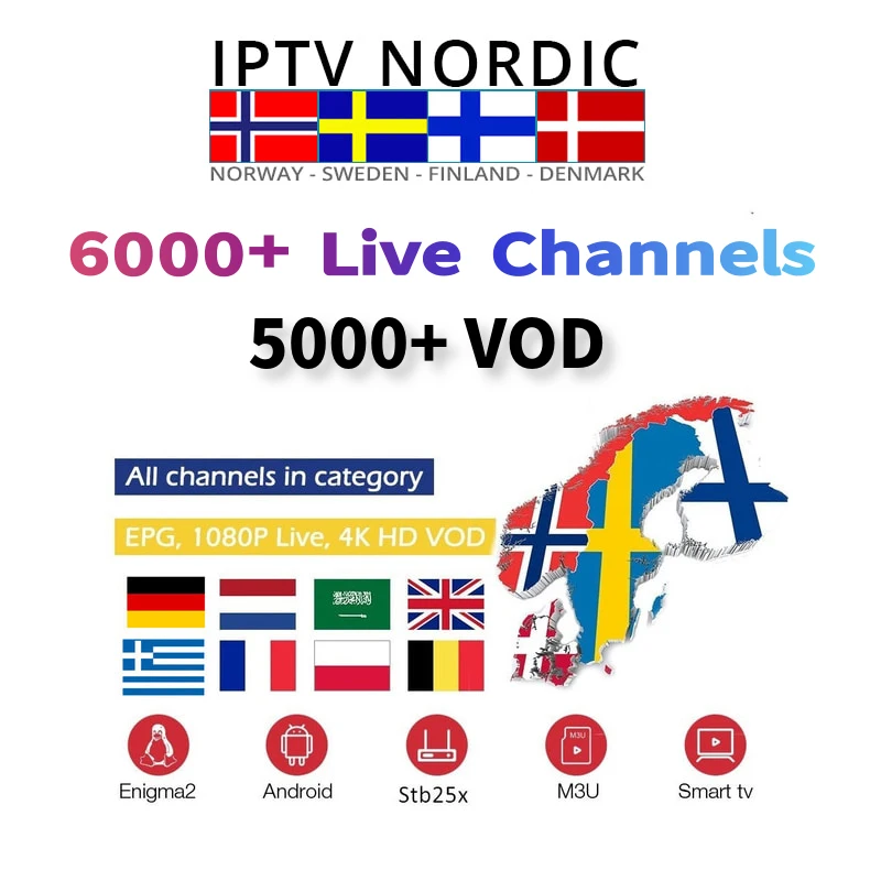 Best Scandinavia Iptv x96h android 9 tv box 2.4G/5G WiFi 4K 1080 1 year free Nordic Sweden Norway Albania subscription Iptv Box