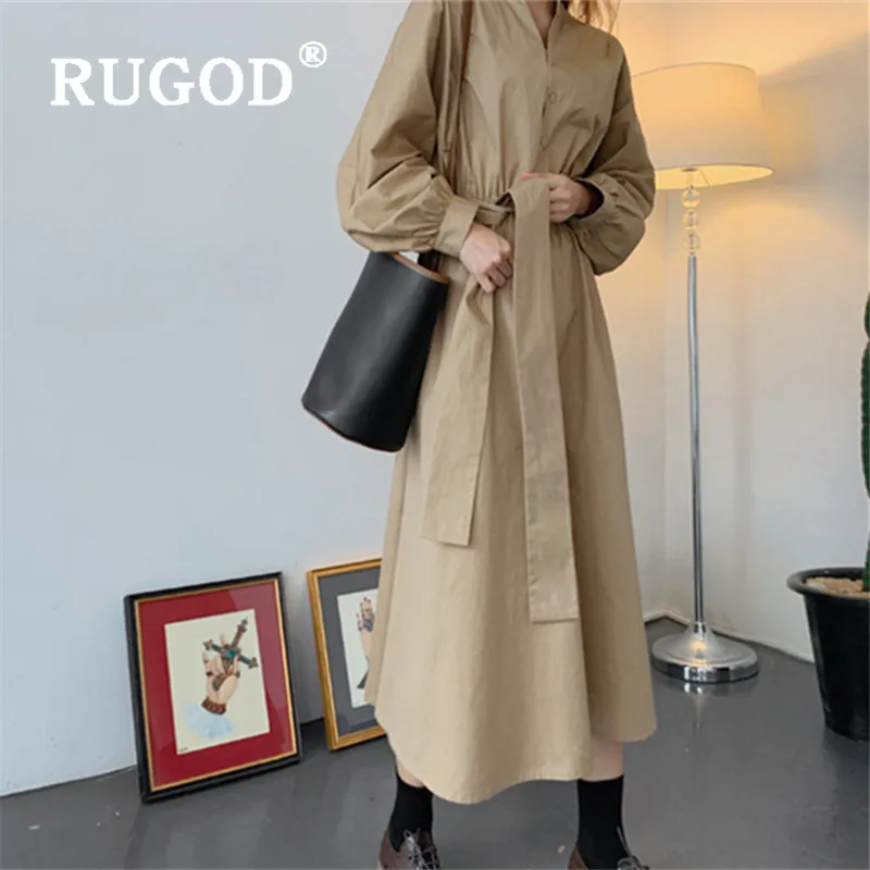 Женское платье с длинным рукавом RUGOD корейское макси со шнуровкой и