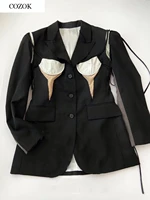 2021 new women high quality fashion long sleeved lapel stitching suit