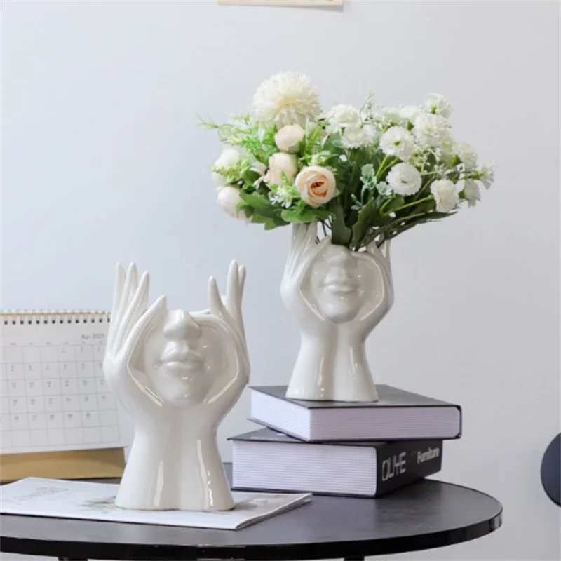 

2021 New Ceramic Human Face Flower Vase Art Creative Sculpture Human Head Abstract Plant Desktop Flower Pot Home Decor Ornaments
