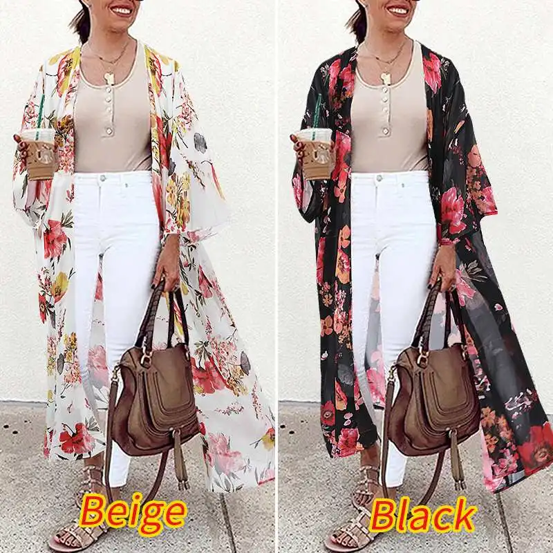 Женская летняя блузка-кимоно ZANZEA с длинным рукавом и цветочным принтом